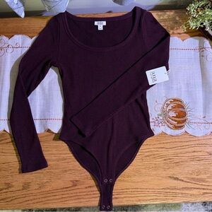 a.n.a Women's Long Sleeve Ribbed Bodysuit-NWOT